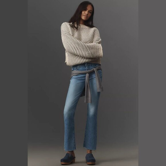 NEW MOTHER Size 32 Outsider Flood Fray High-Rise Crop Flare Jeans - Denim Light - Picture 2 of 5